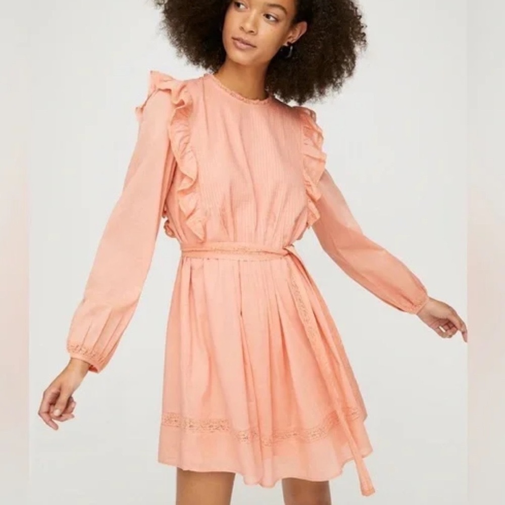 Aritzia Wilfred MWOT La Boheme Peach Orange Ruffle Long Sleep Mini Dress Size S